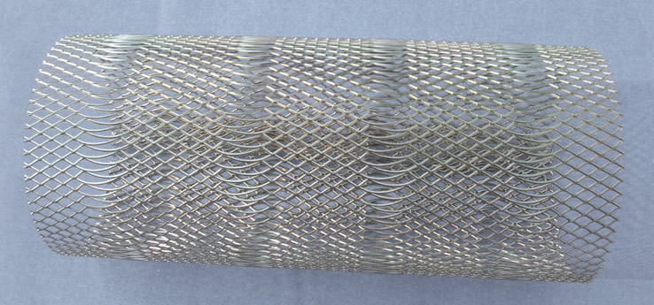 The picture shows raised expanded metal with diamond and special shaped openings, and it is welded into cylinder shape.